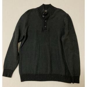 British Khaki Men's 100% XL Cotton Black Button & Ribbed Neck Hem Sweater